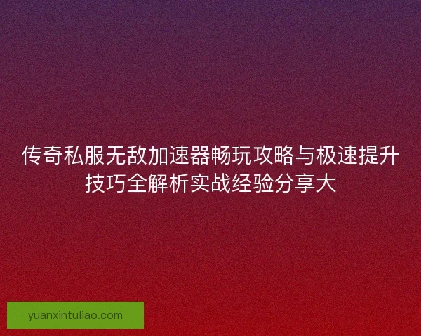 传奇私服无敌加速器畅玩攻略与极速提升技巧全解析实战经验分享大